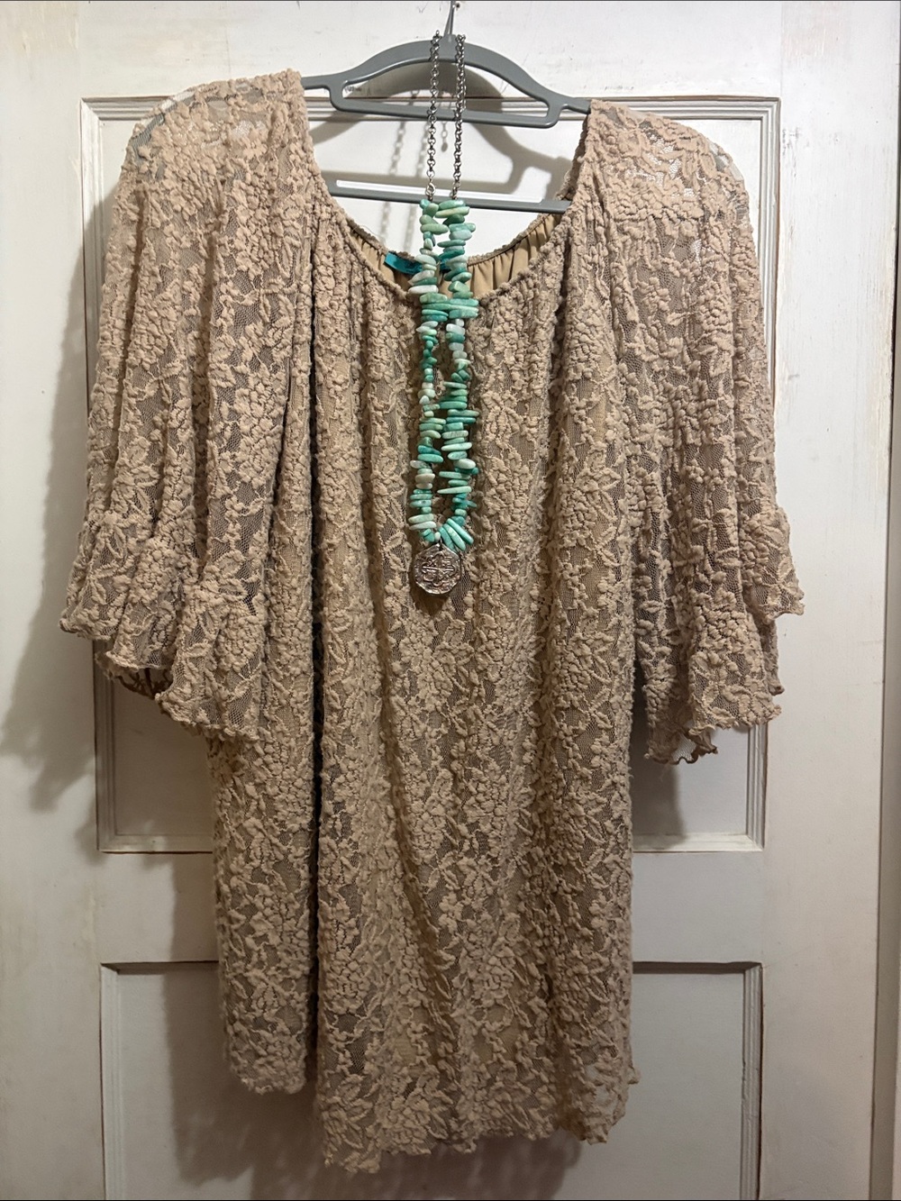 Beige Lace Off-Shoulder Women's Dress